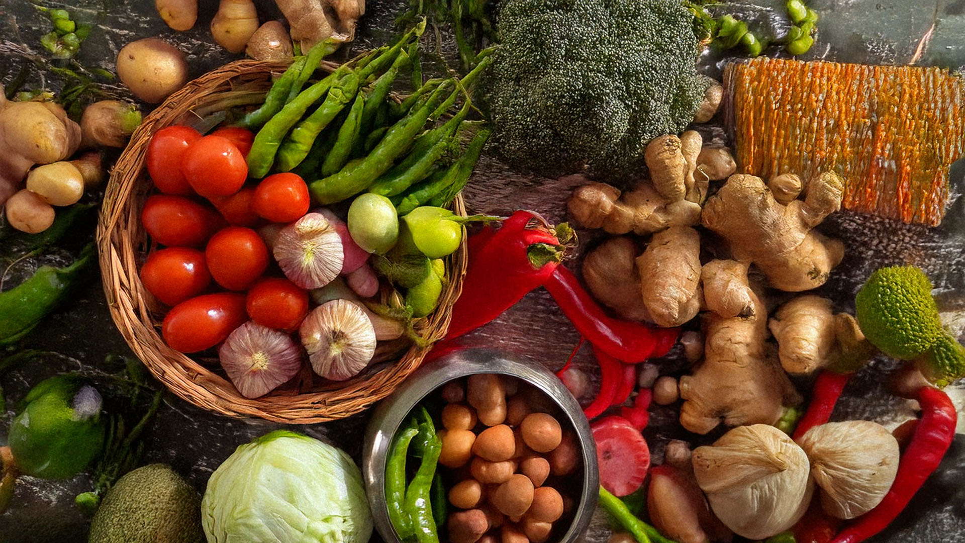 fresh vegetables and authentic Tamil traditional food products